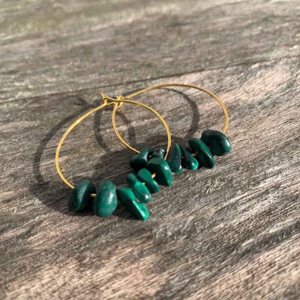 Malachite Gemstone Hoop Earrings